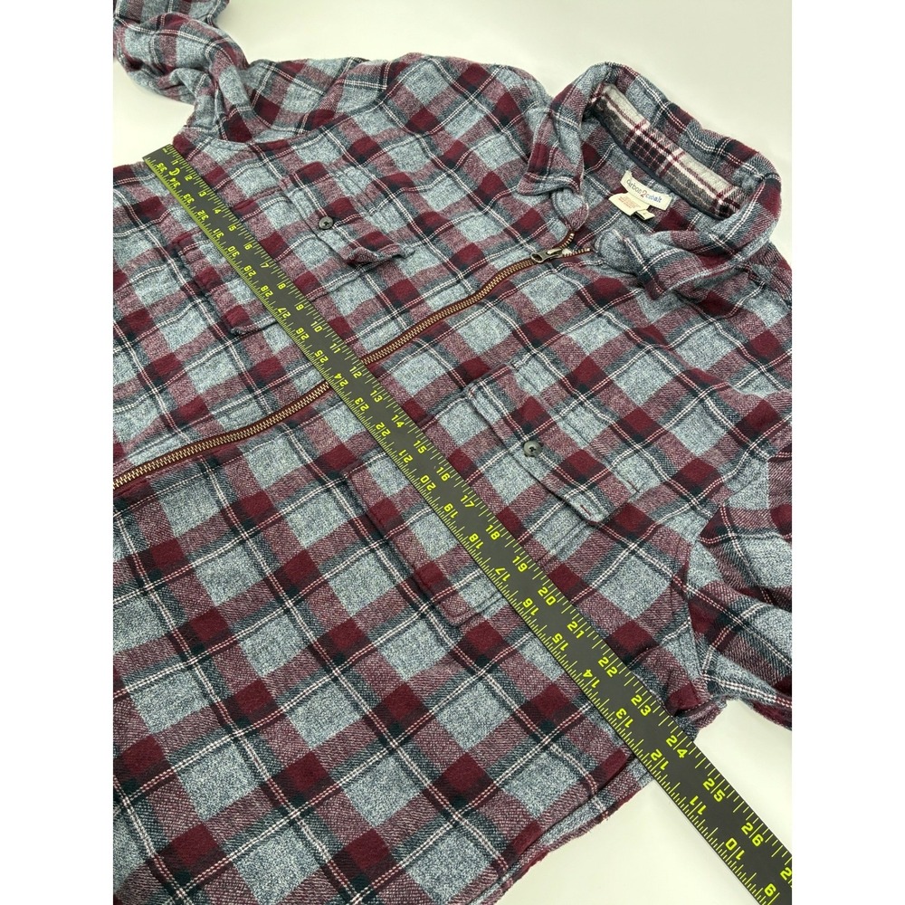 Carbon 2 Cobalt Mens Large Full Zip Flannel Shirt Jacket Plaid Burgundy Grey L - Picture 9 of 9